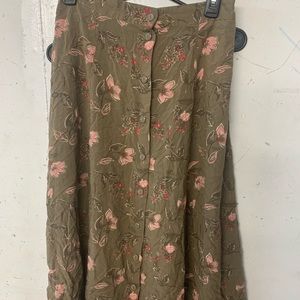 Light brown medium button up skirt with floral